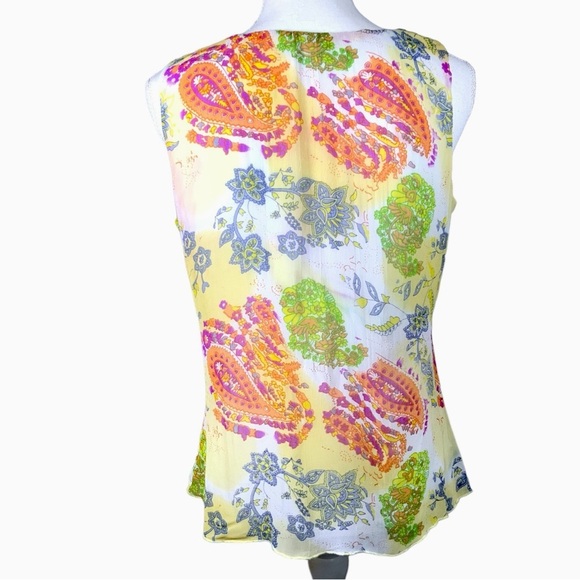 AMI Top Sleeveless Blouse Faux Wrap front Empire Waist Semitransparent Lined LG - Picture 5 of 16